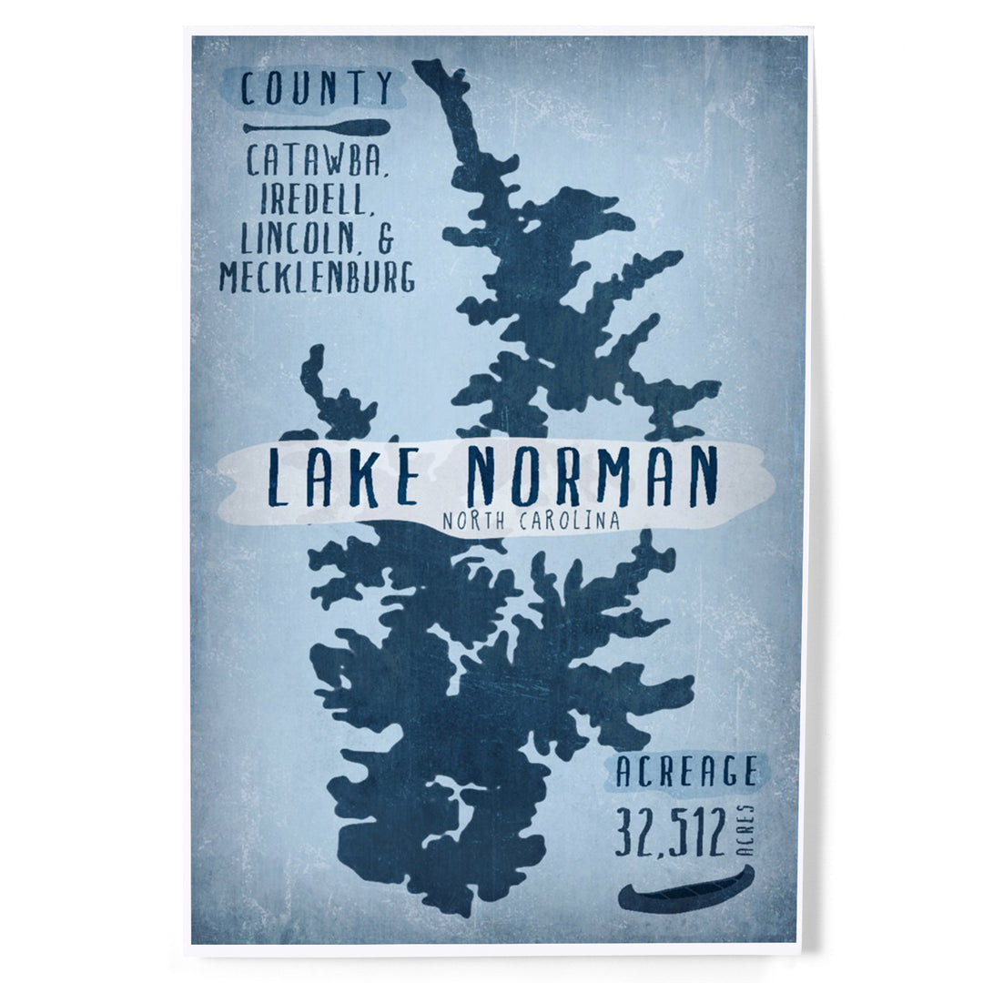Lake Norman, North Carolina, Lake Essentials, Shape, Acreage and County, Art & Giclee Prints
