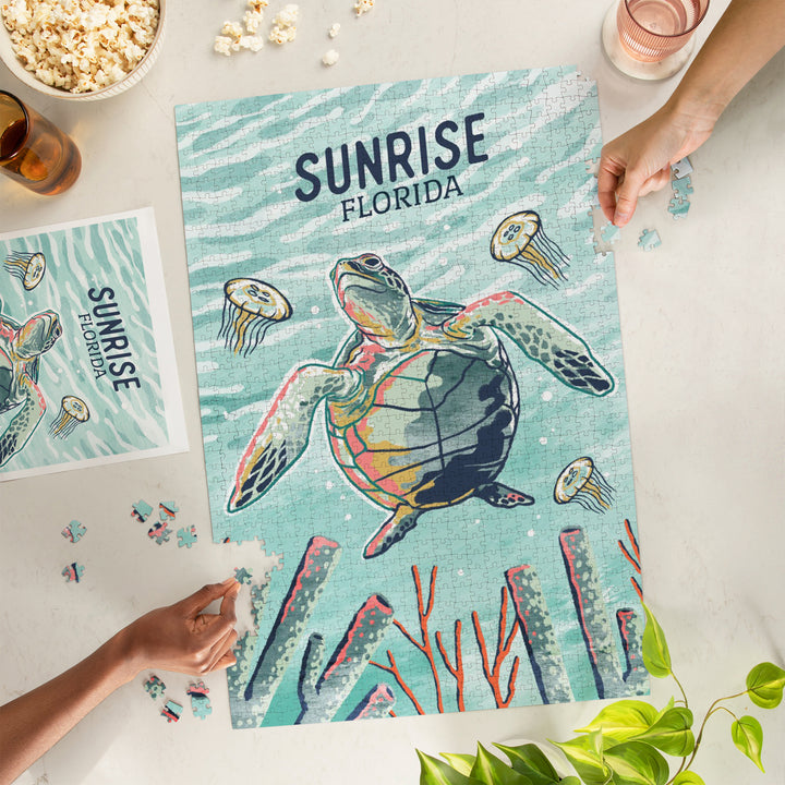 Sunrise, Florida, Graphic Pastel, Sea Turtle, Jigsaw Puzzle