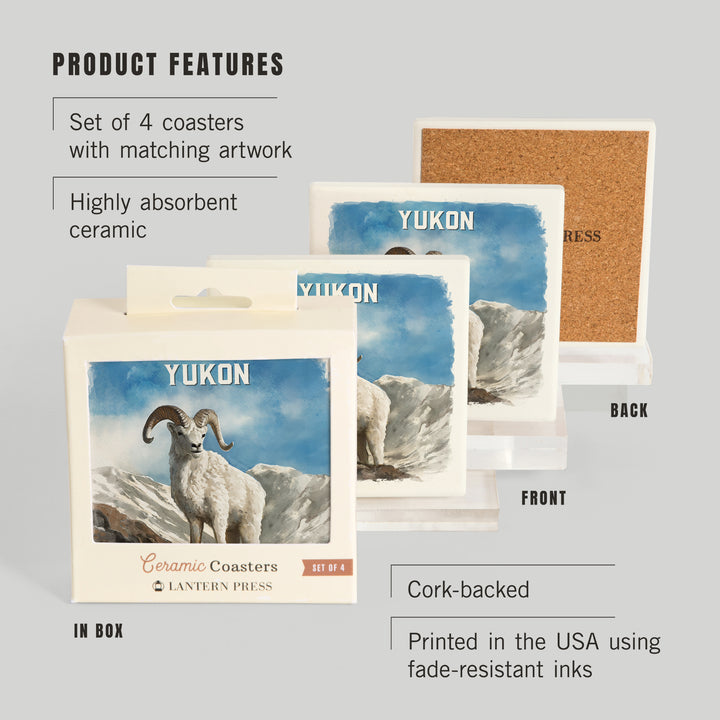 Yukon, Watercolor Study, Dall Sheep, Coaster Set