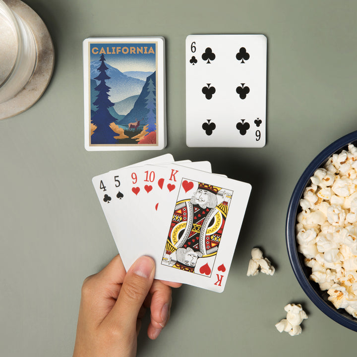 Playing Cards, California, Elk and Mountain Scene, Lithograph, 52 Card Deck with Jokers in Box, Unique Art
