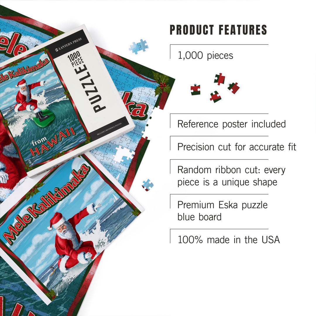 Merry Christmas from Hawaii, Santa Surfing, 1000 Piece Jigsaw Puzzle