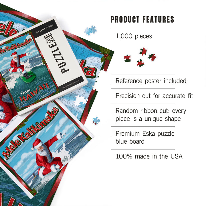 Merry Christmas from Hawaii, Santa Surfing, 1000 Piece Jigsaw Puzzle