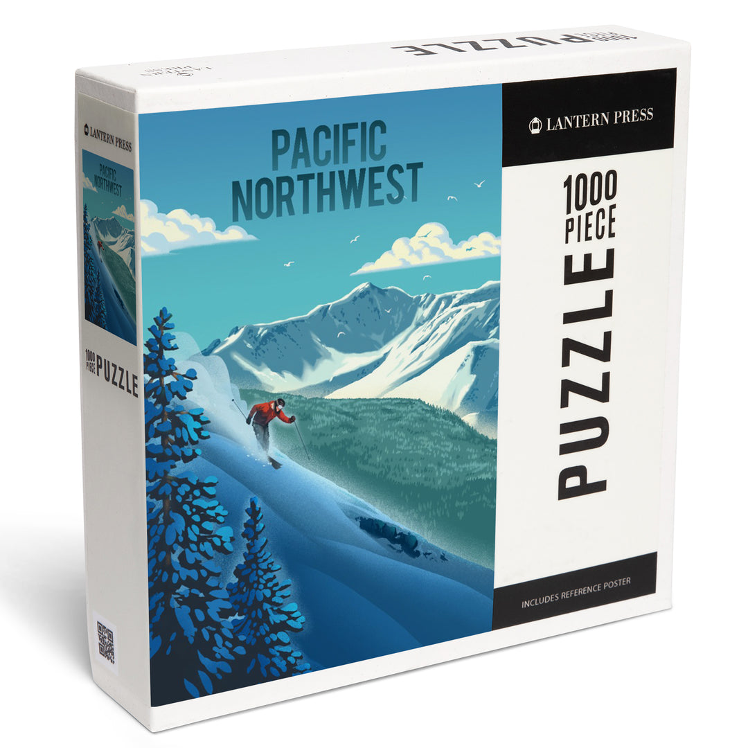 Pacific Northwest, Lithograph, Downhill Skier, 1000 Piece Jigsaw Puzzle