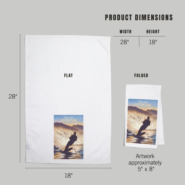 Lithograph, Lean Into Adventure, Water Skiing, Organic Cotton Kitchen Tea Towels