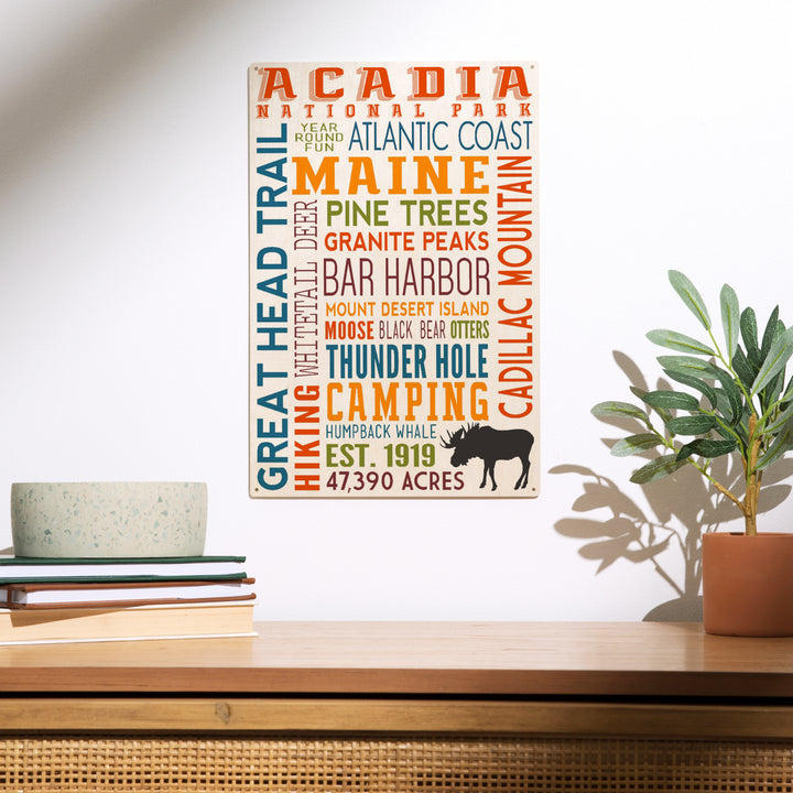 Acadia National Park, Maine, Typography, Wood Sign and Postcards