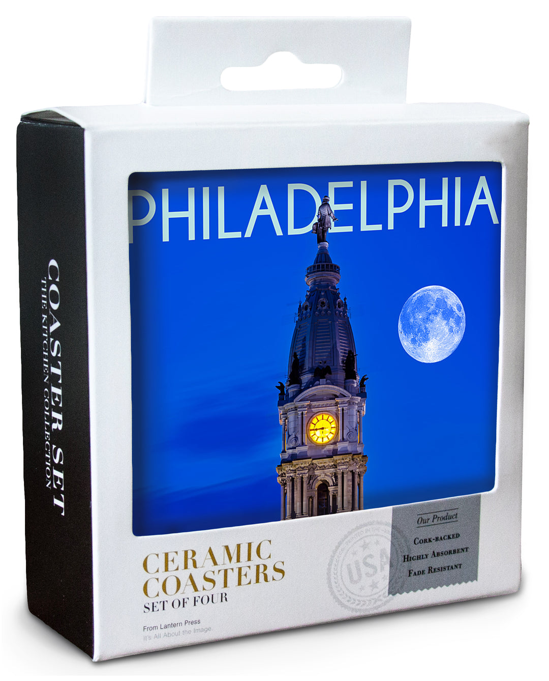 Philadelphia, Pennsylvania, City Hall and Full Moon, Coaster Set