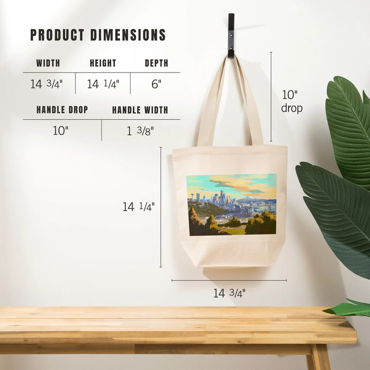 Seattle, Washington, Oil Painting, Skyline, Tote Bag