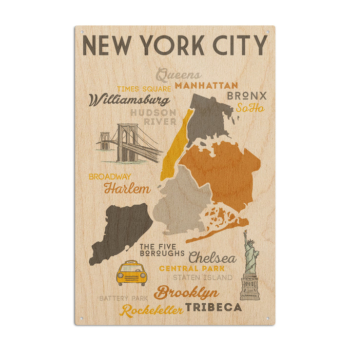 New York City, New York, Typography & Icons, Lantern Press Artwork, Wood Signs and Postcards