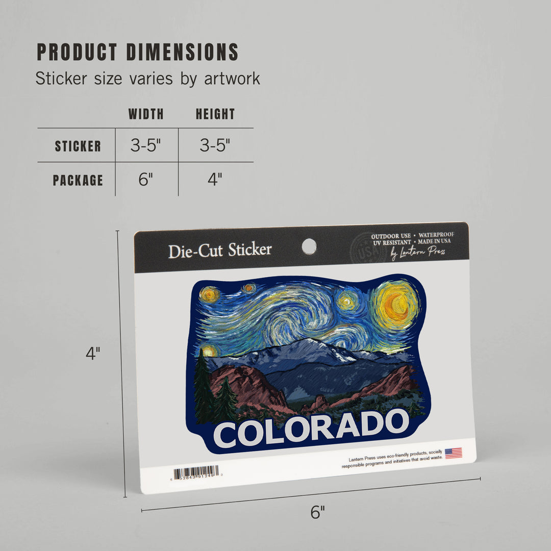 Colorado, Pikes Peak, Starry Night, Contour, Lantern Press Artwork, Vinyl Sticker