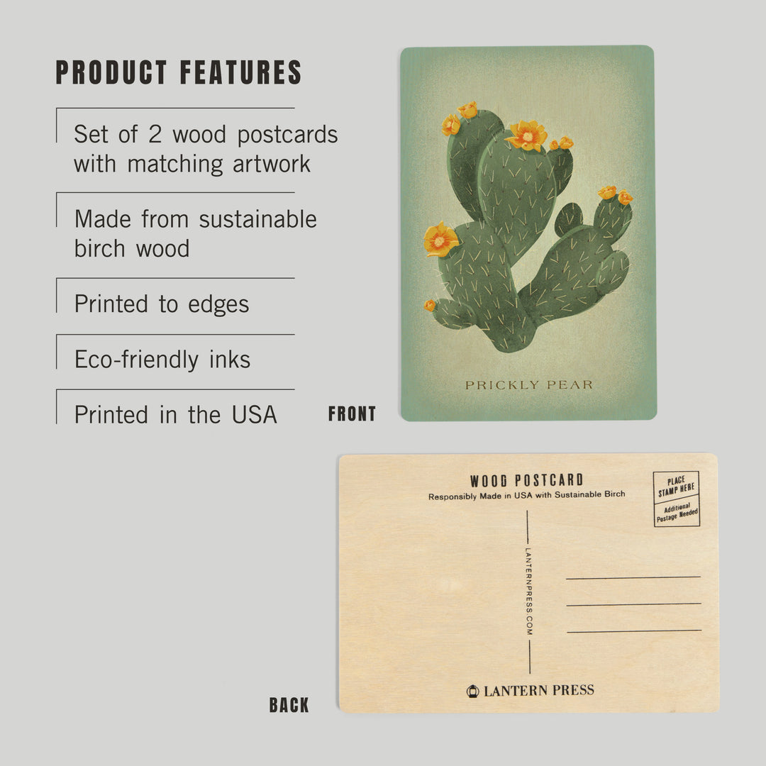 Prickly Pear with Yellow Flowers, Vintage Flora, Wood Sign and Postcards