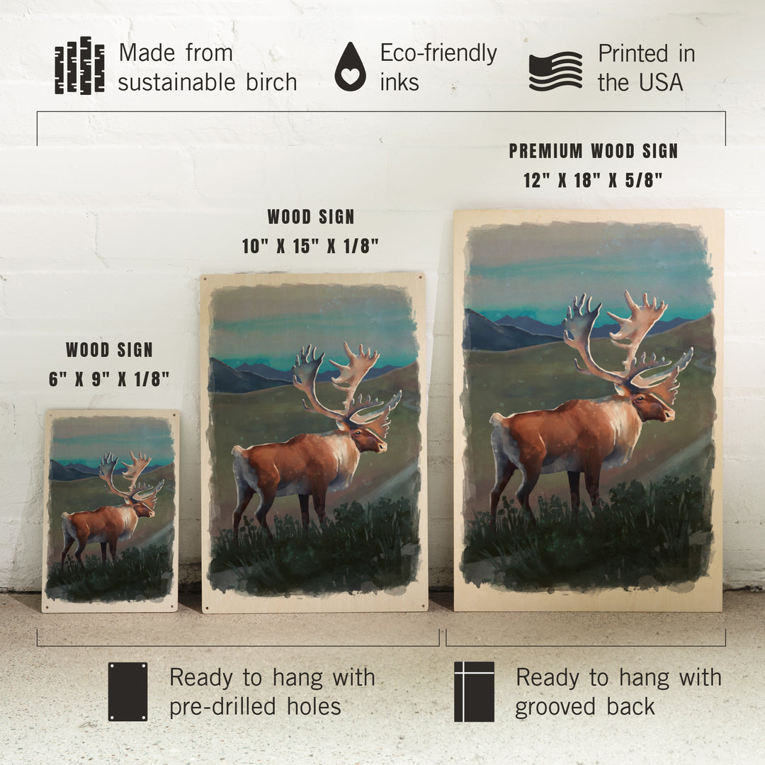Watercolor Study, Caribou, Wood Signs and Postcards