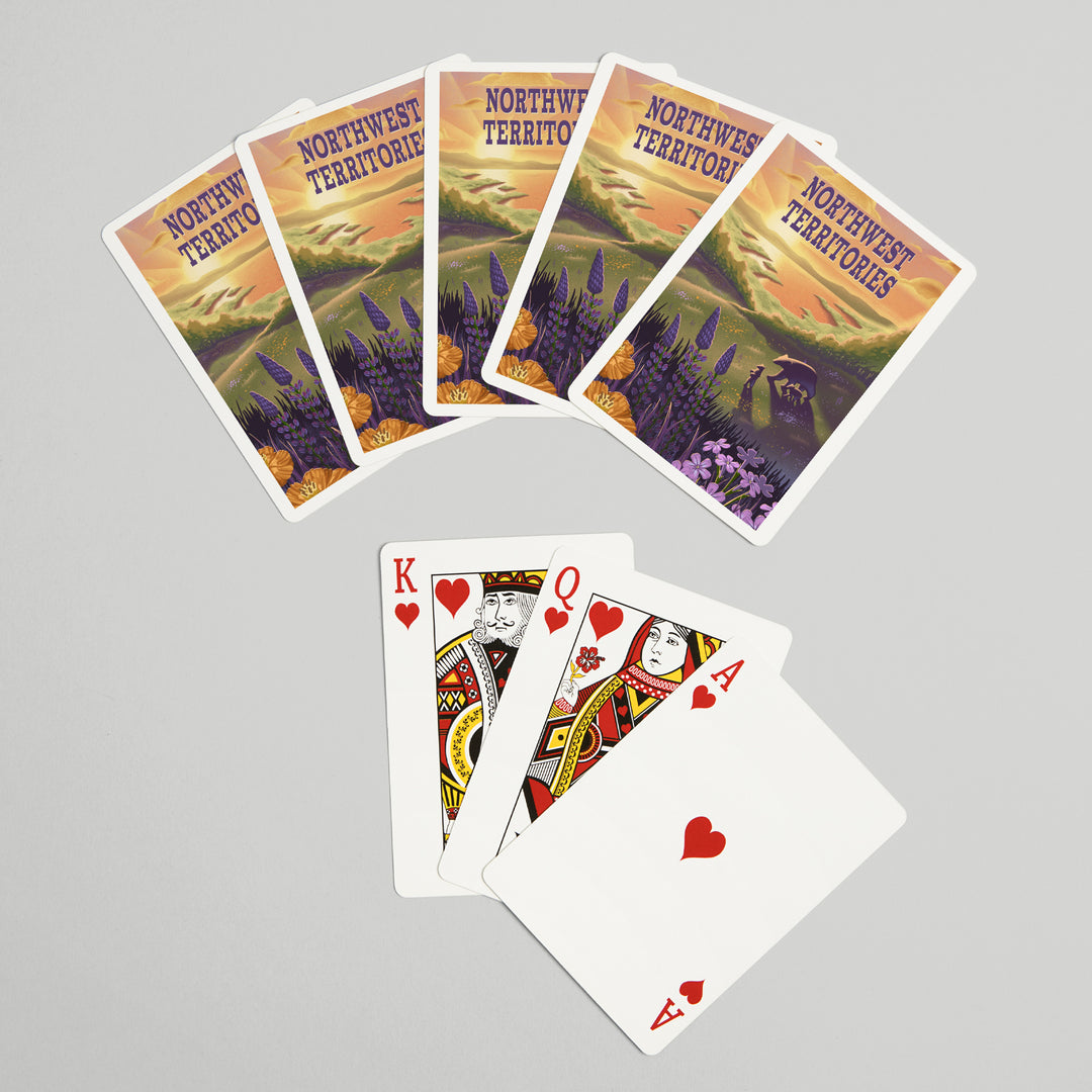 Playing Cards, Northwest Territories, Lithograph, Bear and Spring Flowers, Lake, 52 Card Deck with Jokers in Box, Unique Art