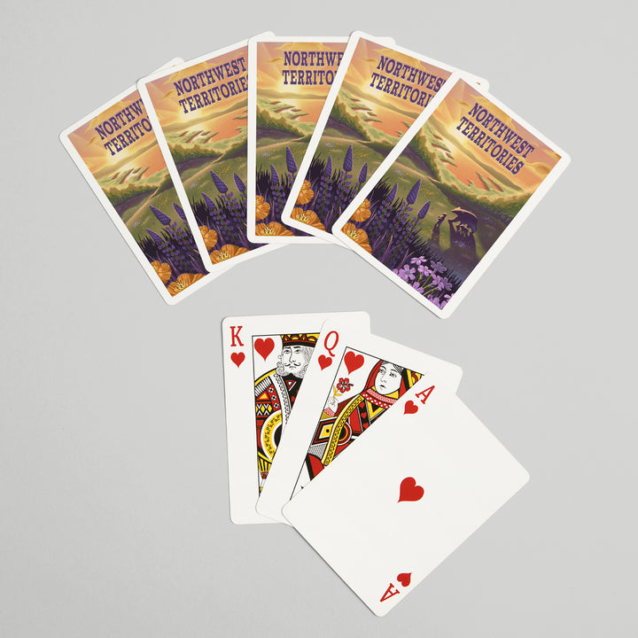Playing Cards, Northwest Territories, Lithograph, Bear and Spring Flowers, Lake, 52 Card Deck with Jokers in Box, Unique Art