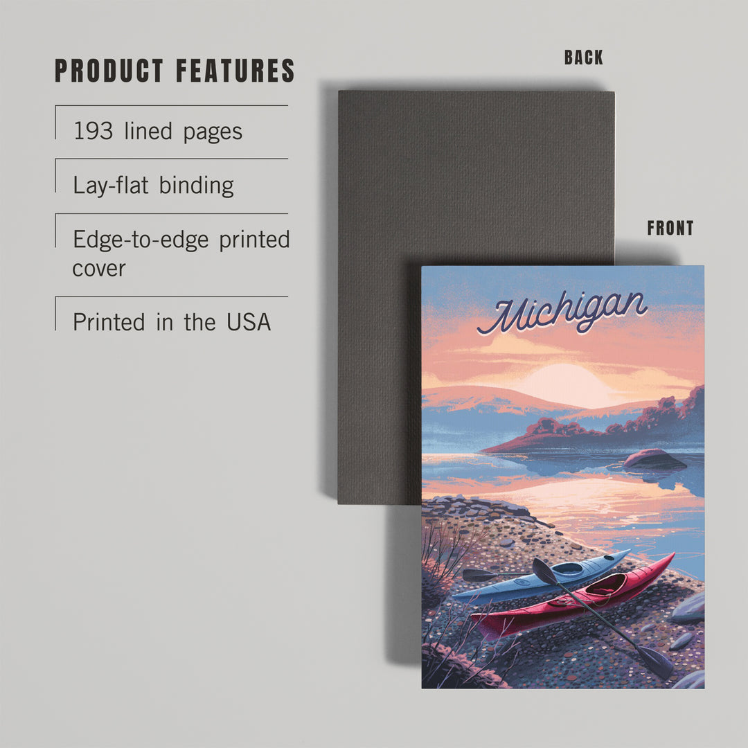Lined 6x9 Journal, Michigan, Glassy Sunrise, Kayak, Lay Flat, 193 Pages, FSC paper