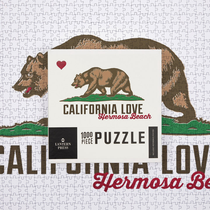 Hermosa Beach, California, California Flag, Bear and Heart, Jigsaw Puzzle