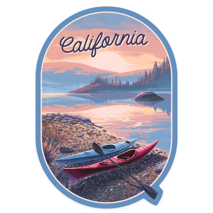 California, Glassy Sunrise, Kayak, Contour, Vinyl Sticker
