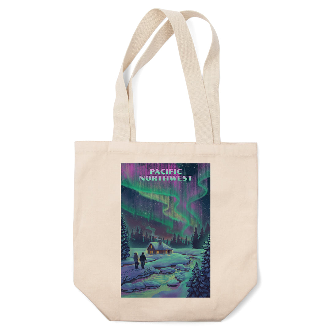 Pacific Northwest, Northern Lights and Cabin, Tote Bag