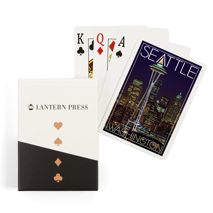 Playing Cards, Seattle, Washington, Space Needle Christmas at Night, 52 Card Deck with Jokers in Box, Unique Art