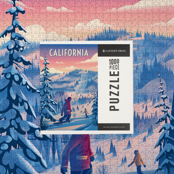 California, Shred the Gnar, Snowboarding, Jigsaw Puzzle - Lantern Press