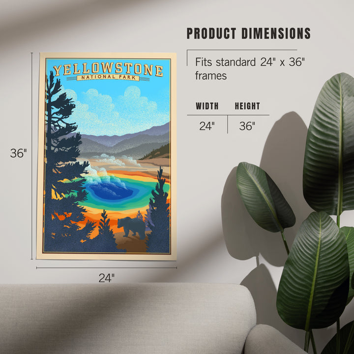 Yellowstone National Park, Wyoming, Grand Prismatic Spring, Lithograph, Art & Giclee Prints