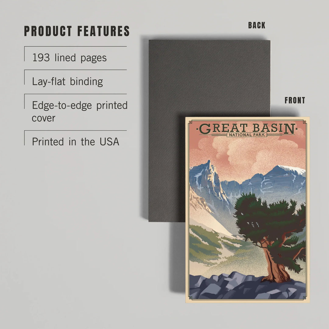Lined 6x9 Journal, Great Basin National Park, Nevada, Lithograph National Park Series, Lay Flat, 193 Pages, FSC paper
