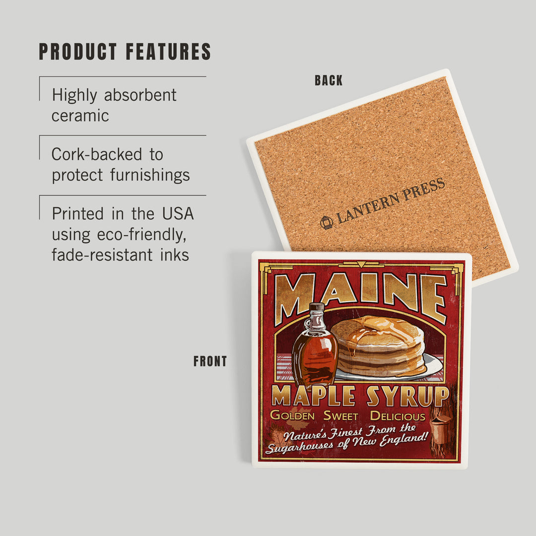 Maine, Maple Syrup Vintage Sign, Coasters