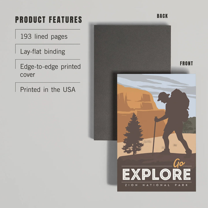 Lined 6x9 Journal, Zion National Park, Utah, Go Explore, Backpacker, Lay Flat, 193 Pages, FSC paper