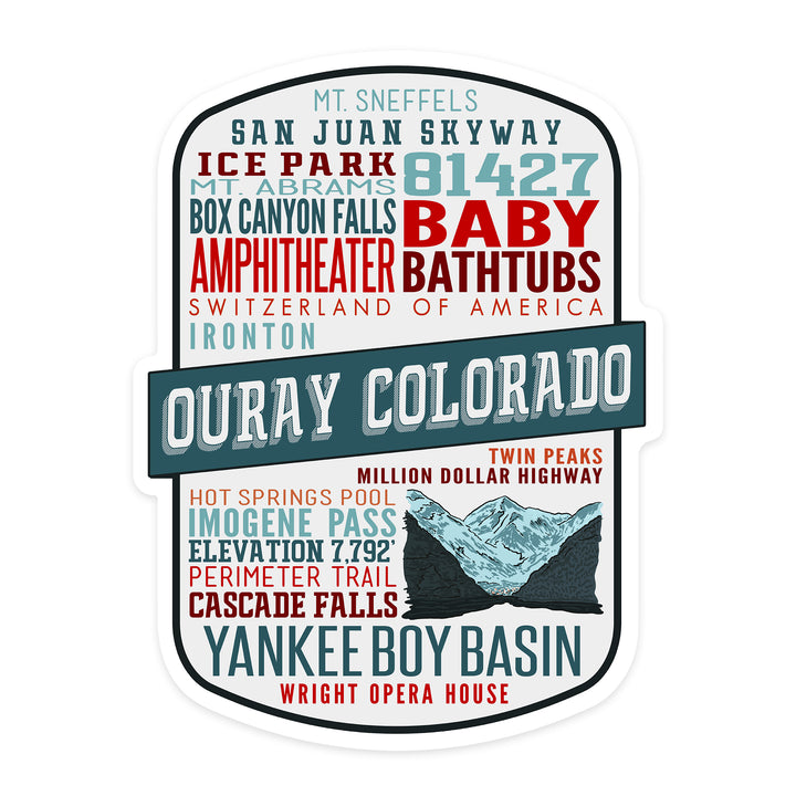 Ouray, Colorado, Typography, Contour, Vinyl Sticker