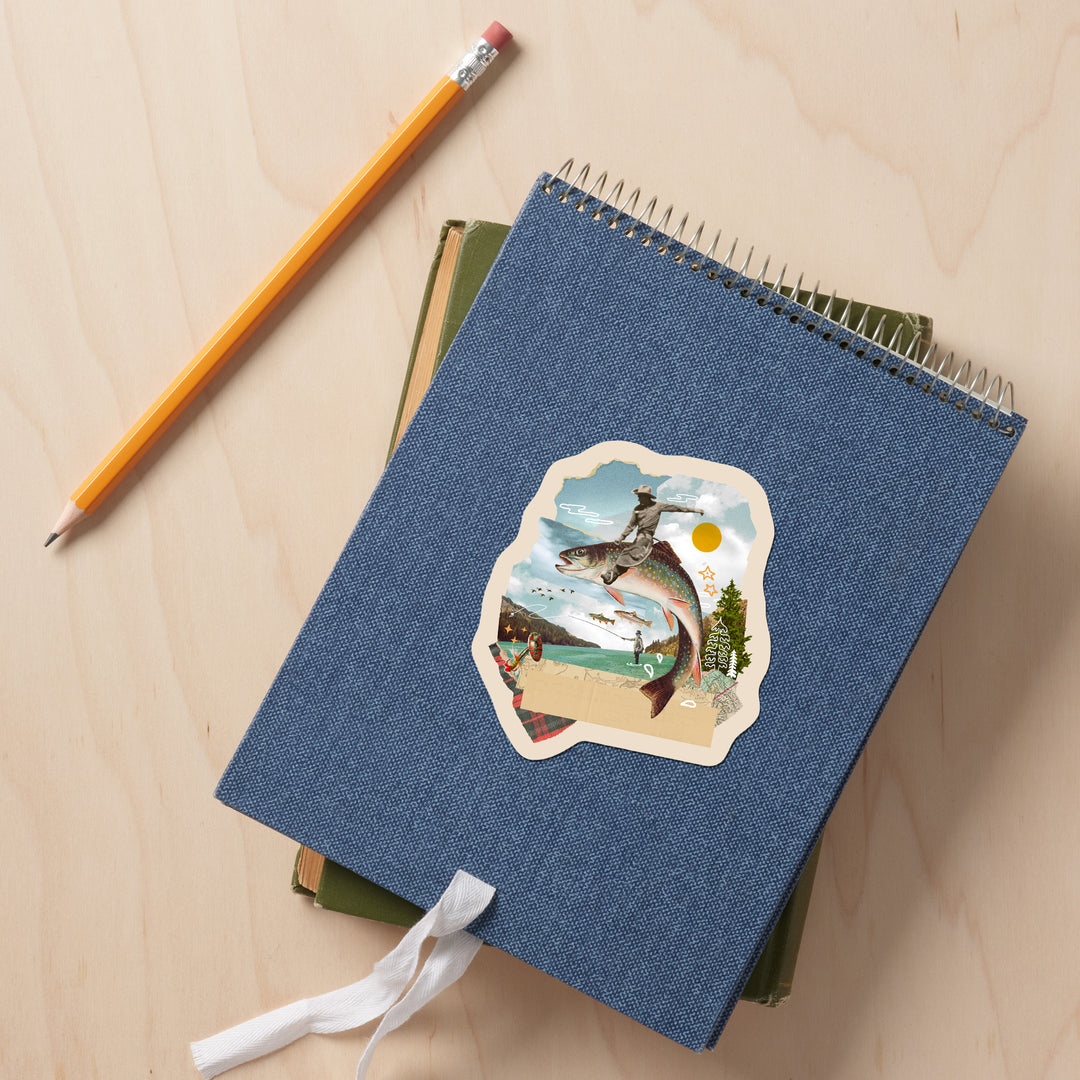 Retro Collage, Trout Fishing, Vinyl Sticker
