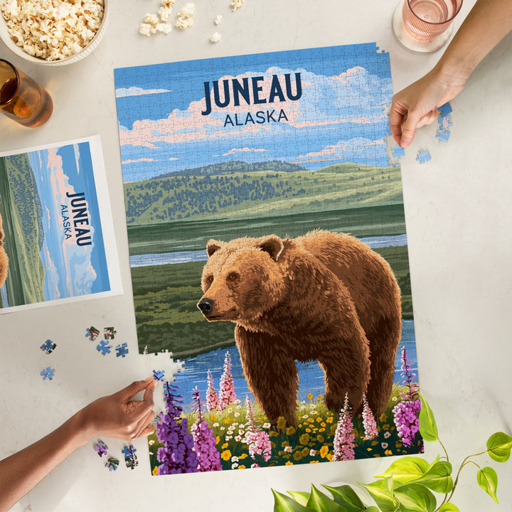 Juneau, Alaska, Painterly, Grizzly Bear in Meadow, Jigsaw Puzzle