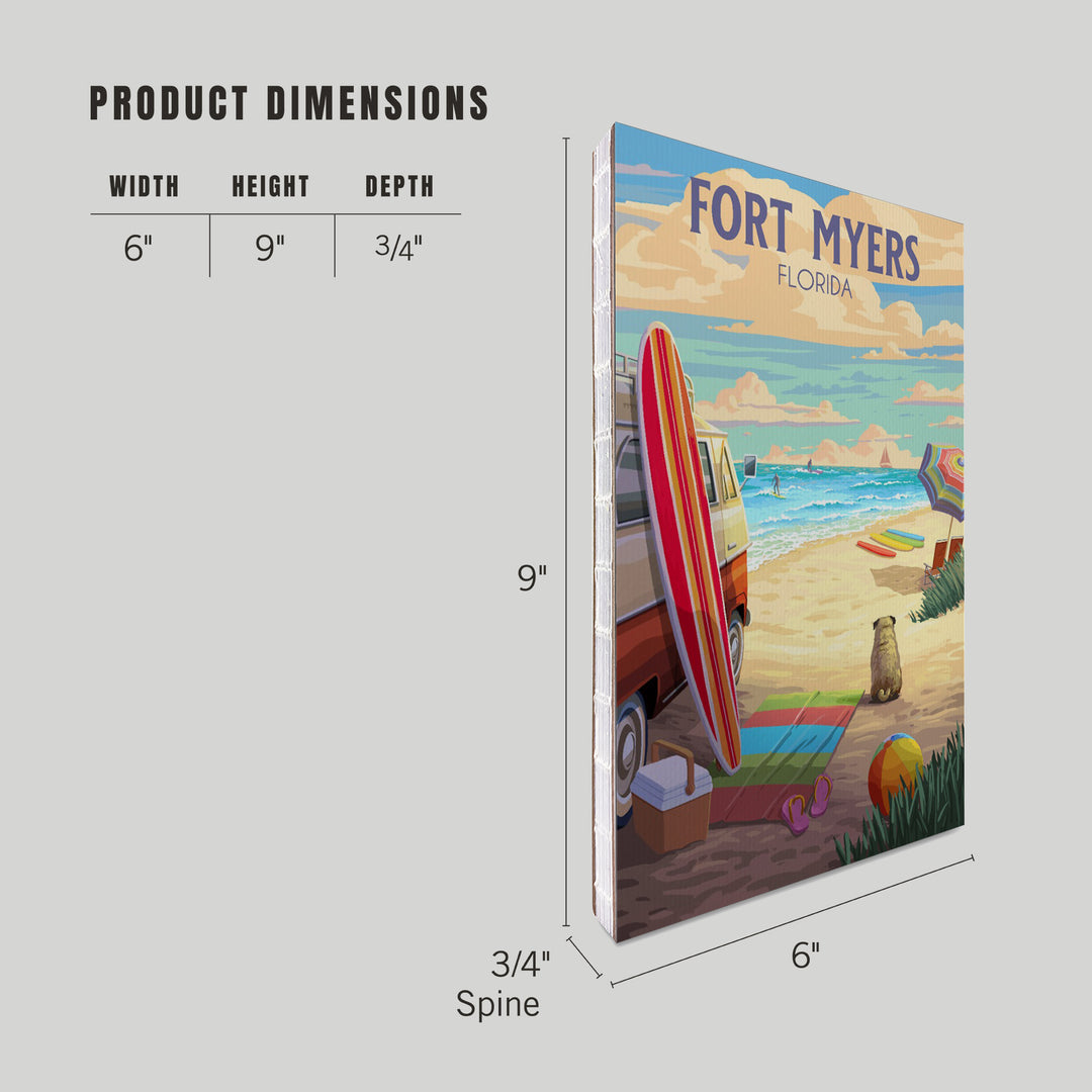 Lined 6x9 Journal, Fort Myers, Florida, Beach Activities, Painterly, Lay Flat, 193 Pages, FSC paper