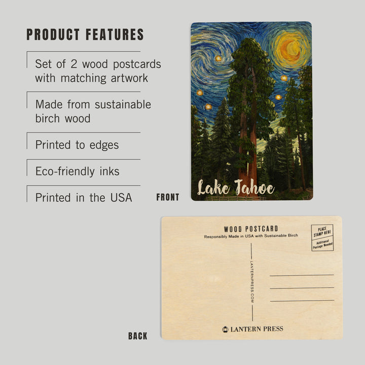 Lake Tahoe, California, Starry Night, Wood Sign and Postcards