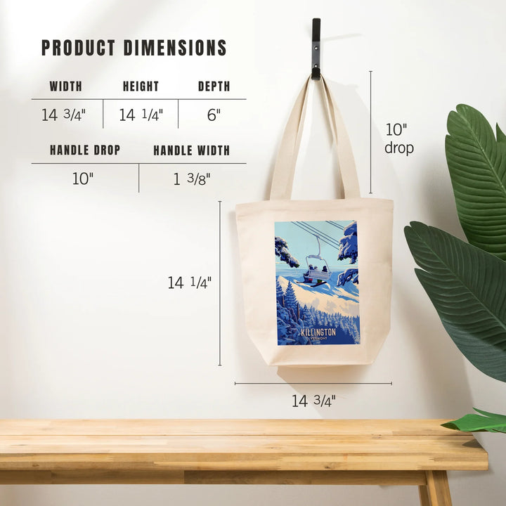 Killington, Vermont, Painterly, Ski Lift Above The Trees, Tote Bag