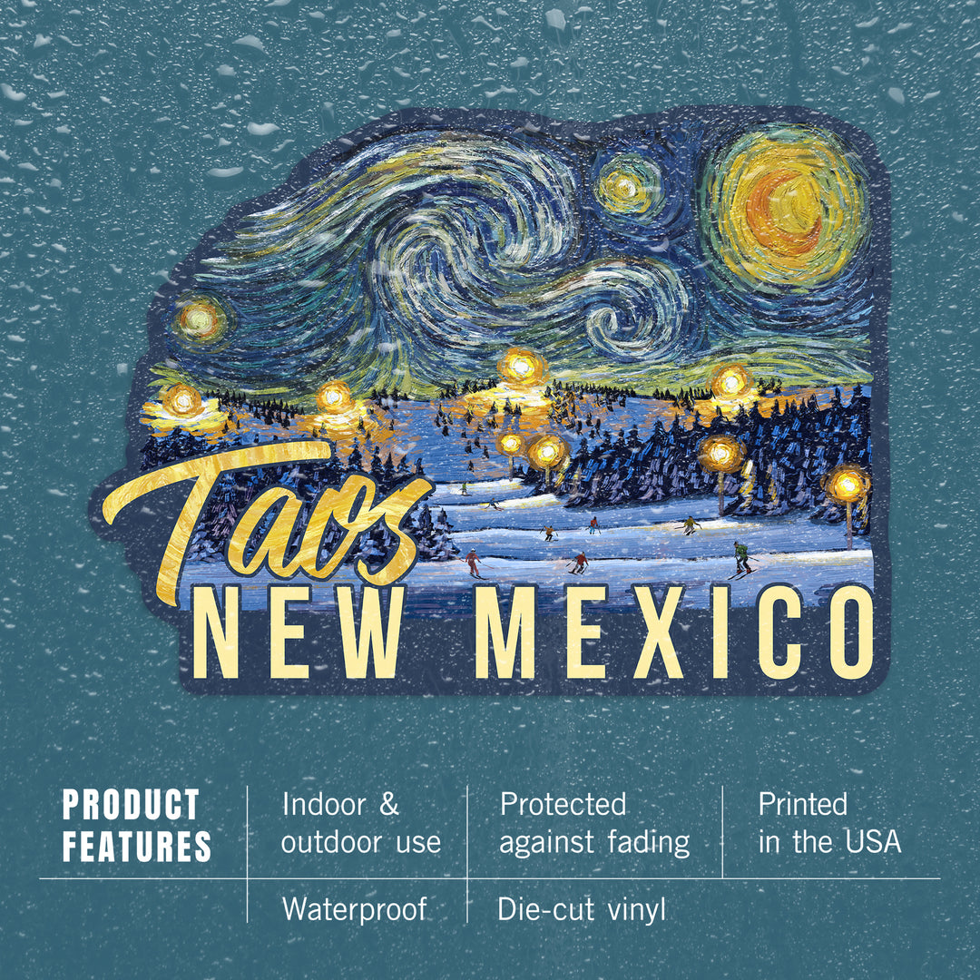 Taos, New Mexico, Ski Resort, Starry Night, Contour, Vinyl Sticker