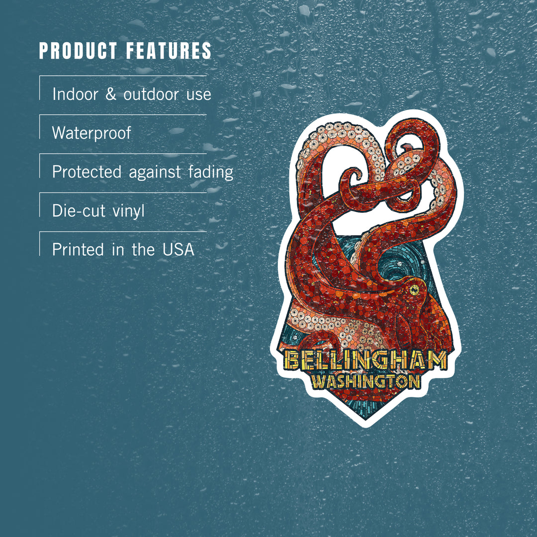Bellingham, Washington, Mosaic Octopus, Contour, Lantern Press Artwork, Vinyl Sticker