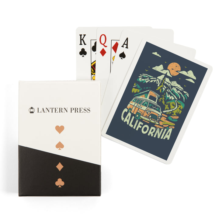 Playing Cards, California, Distressed, Camper Van in the Mountains, 52 Card Deck with Jokers in Box, Unique Art