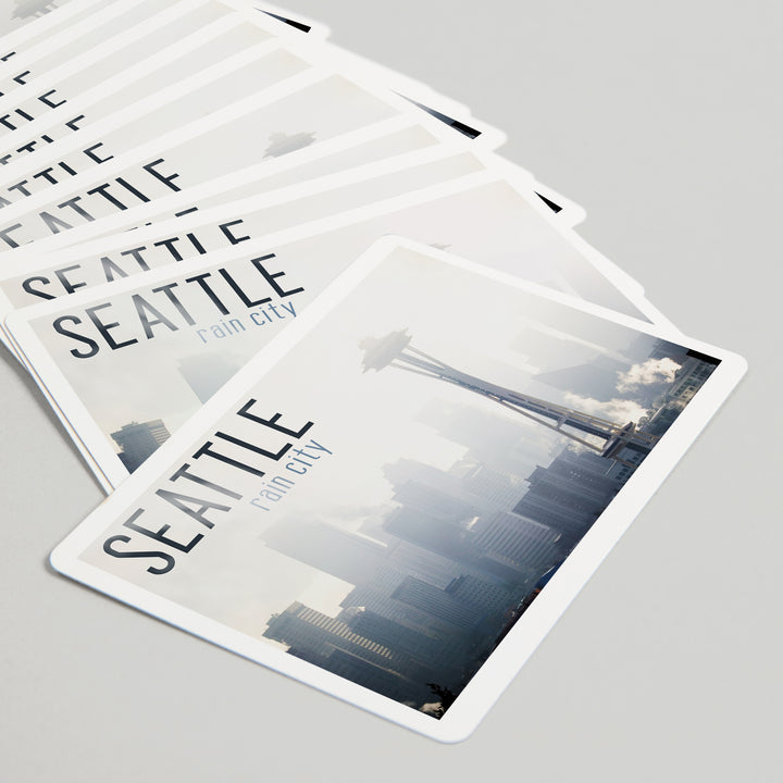 Playing Cards, Seattle, Washington, Space Needle and Skyline Fog, 52 Card Deck with Jokers in Box, Unique Art