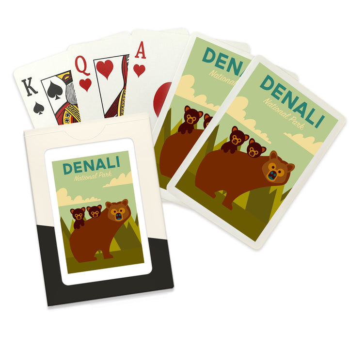 Playing Cards, Denali National Park, Alaska, Bear and Cubs, Geometric, 52 Card Deck with Jokers in Box, Unique Art