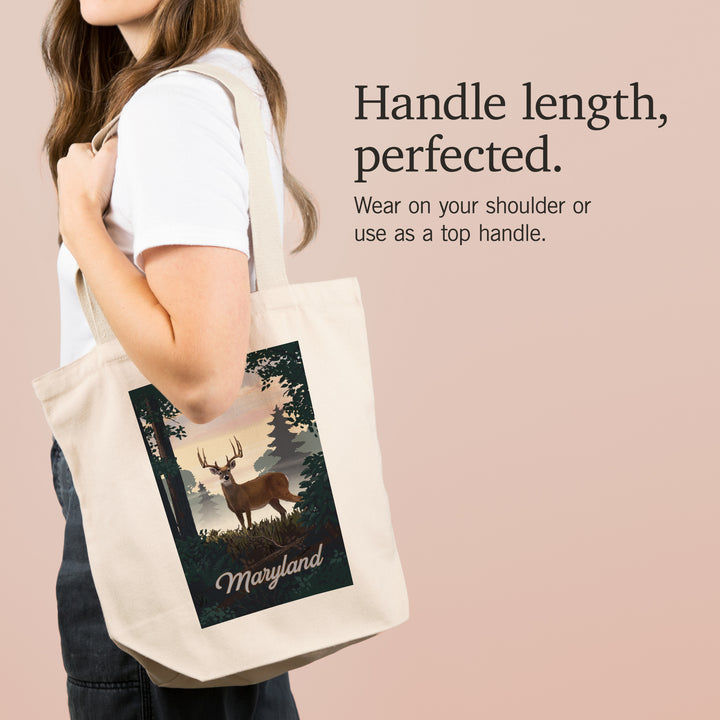Maryland, Painterly, Deer and Sunrise, Tote Bag