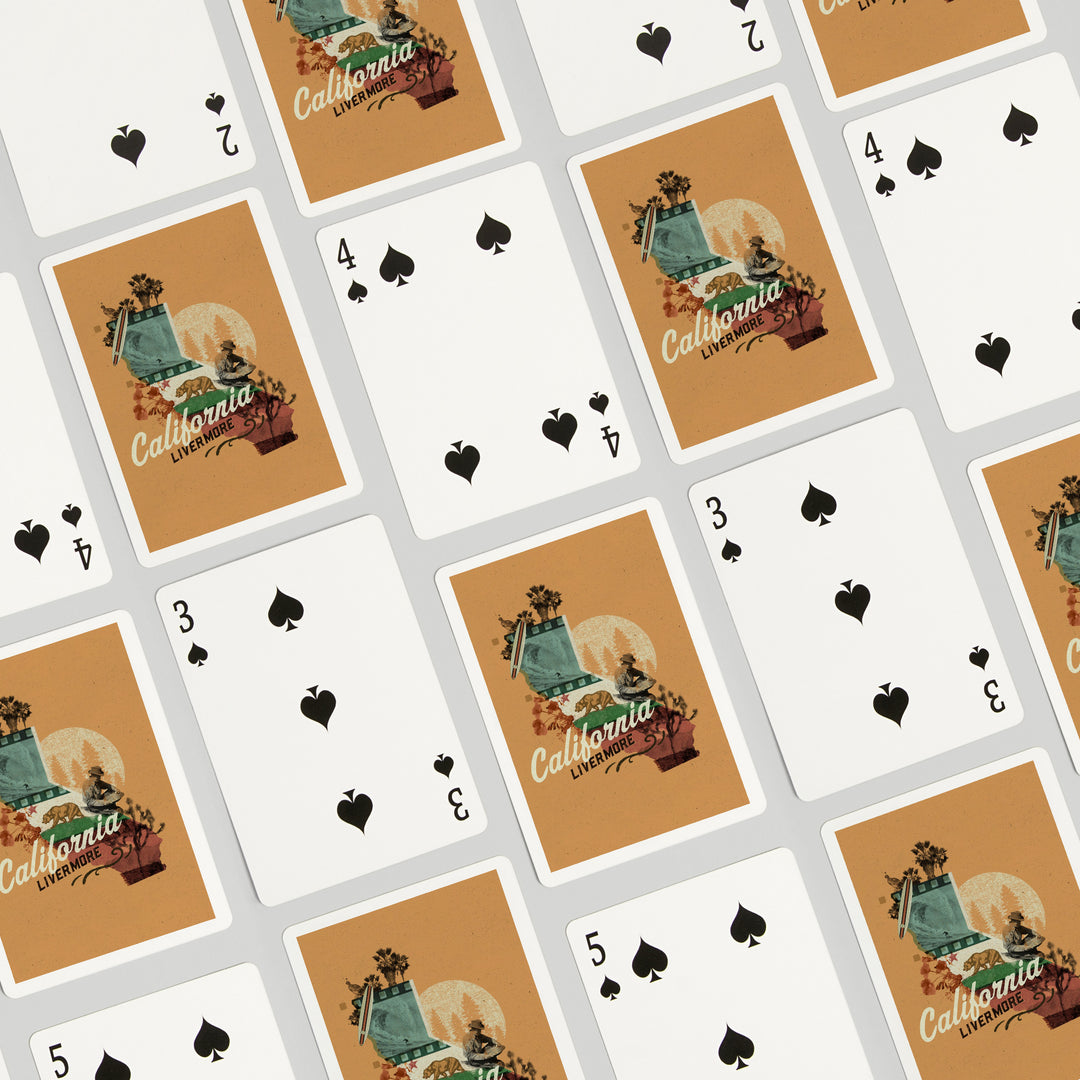 Playing Cards, Livermore, California, State Photomontage, State Series, 52 Card Deck with Jokers in Box, Unique Art