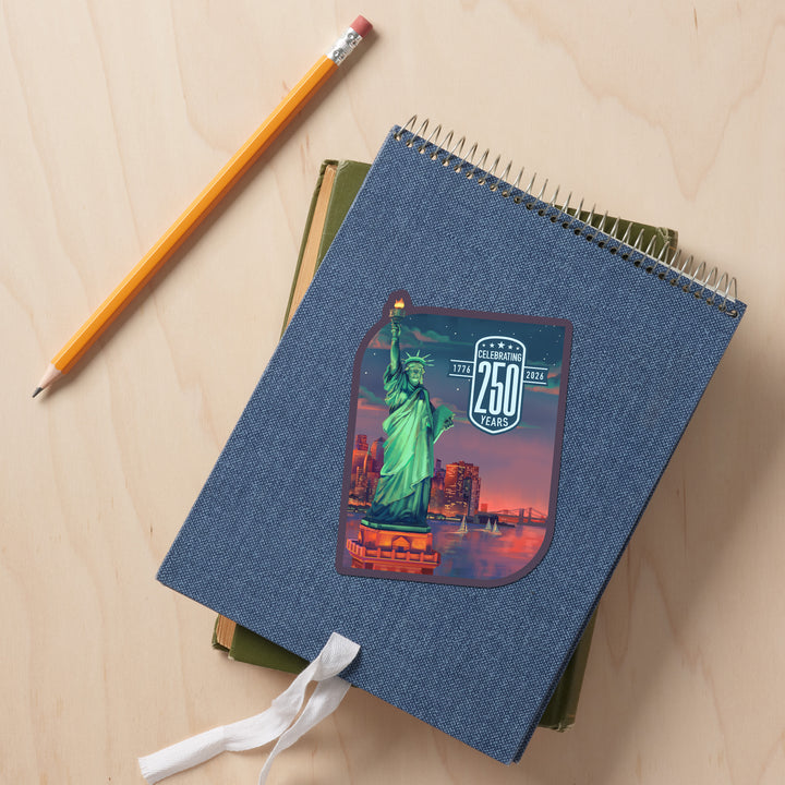 USA 250th Anniversary, Oil Painting, Sunset Statue of Liberty, Vinyl Sticker