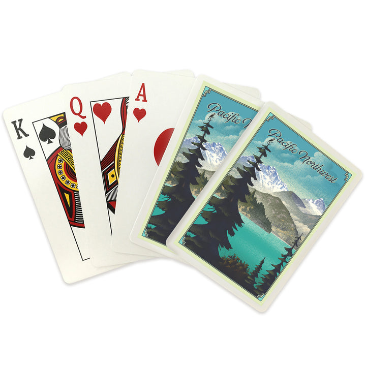 Playing Cards, Pacific Northwest, Lake Lithograph, 52 Card Deck with Jokers in Box, Unique Art