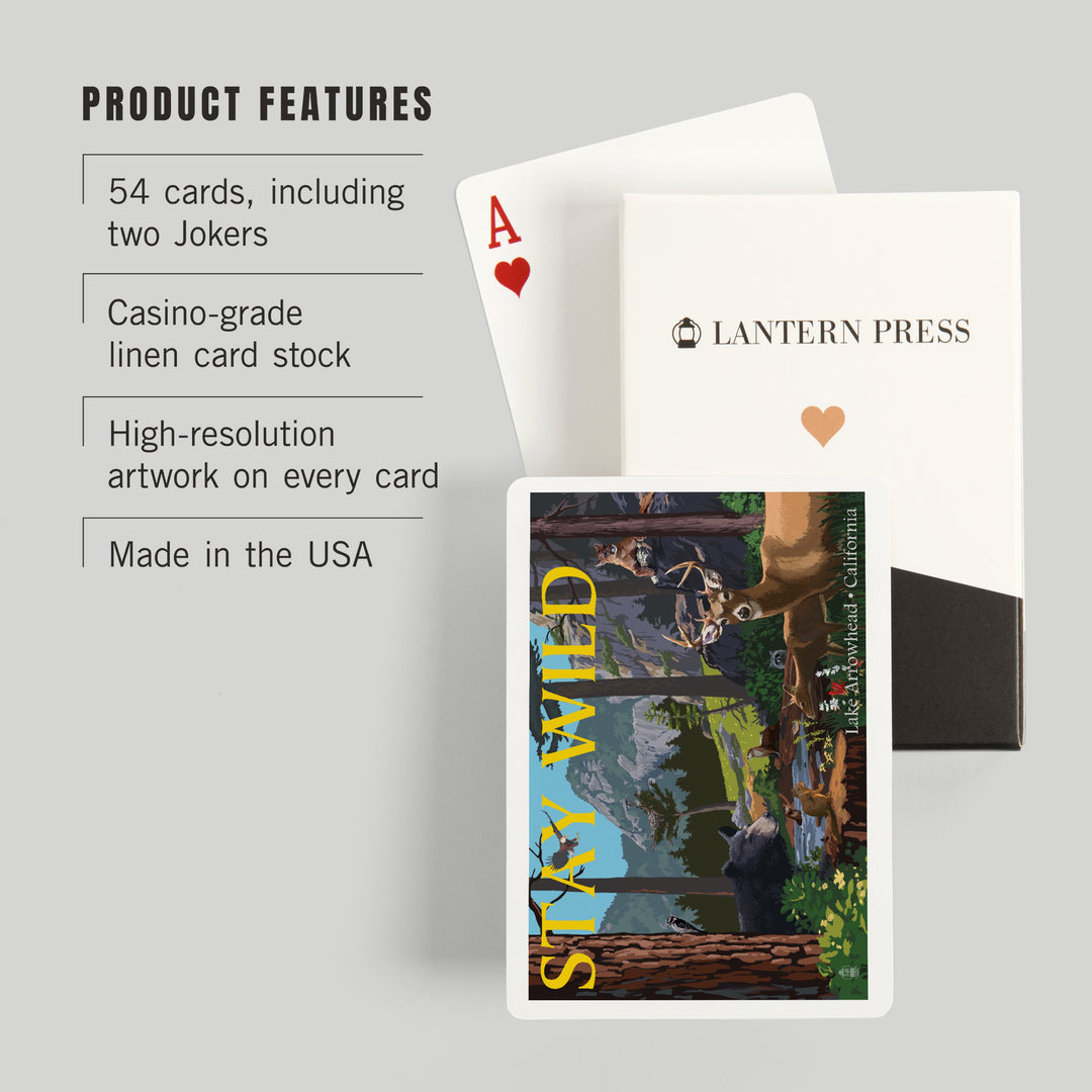 Playing Cards, Lake Arrowhead, California, Stay Wild, National Park WPA Sentiment, 52 Card Deck with Jokers in Box, Unique Art