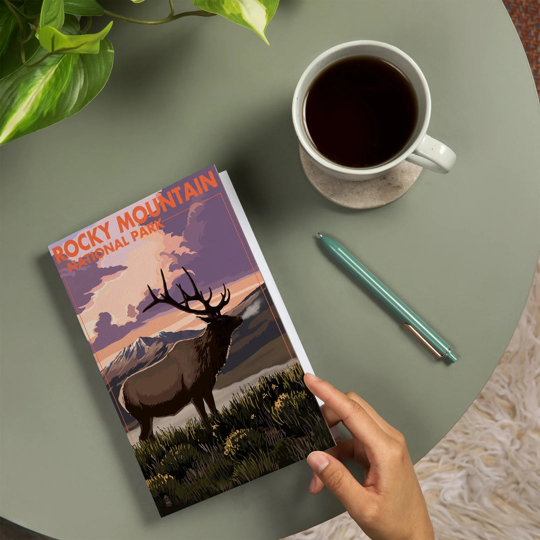 Lined 6x9 Journal, Rocky Mountain National Park, Colorado, Elk and Sunset, Lay Flat, 193 Pages, FSC paper