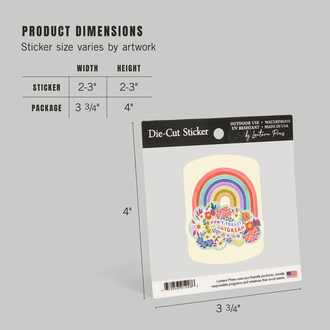 Don't Forget To Daydream, Rainbow, Flowers, Vinyl Sticker
