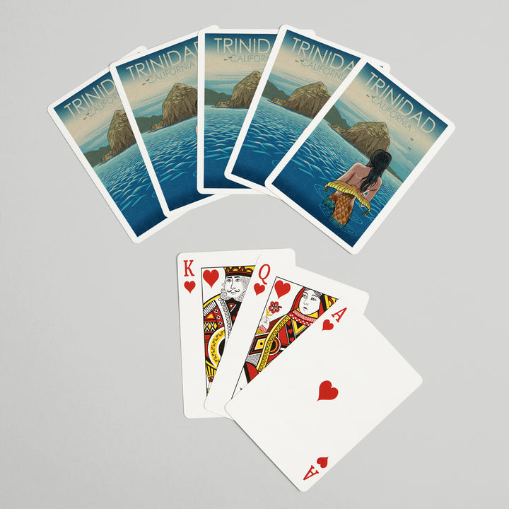 Playing Cards, Trinidad, California, Mermaid, Woodblock, 52 Card Deck with Jokers in Box, Unique Art
