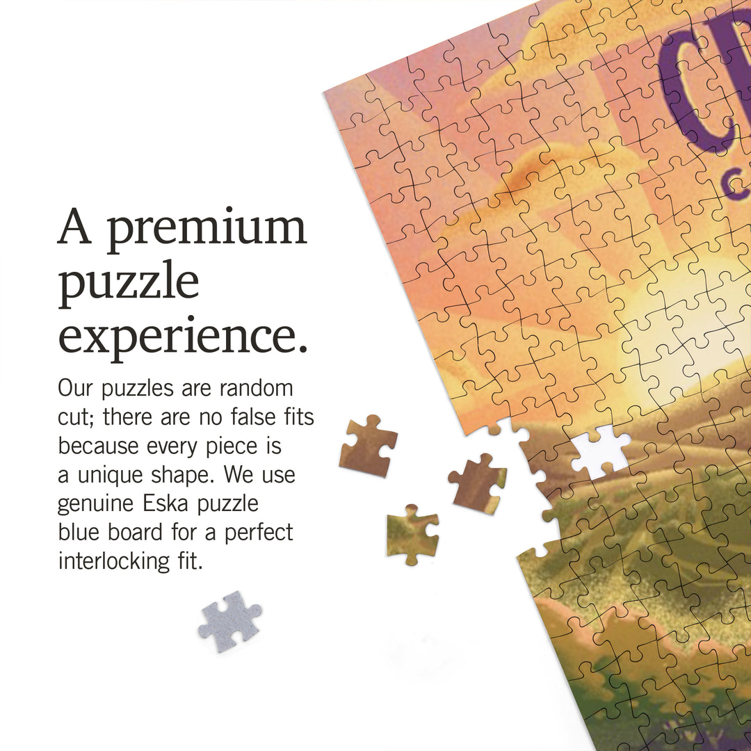 Creede, Colorado, Lithograph, Bear and Spring Flowers, Ski Mountain, 1000 Piece Jigsaw Puzzle