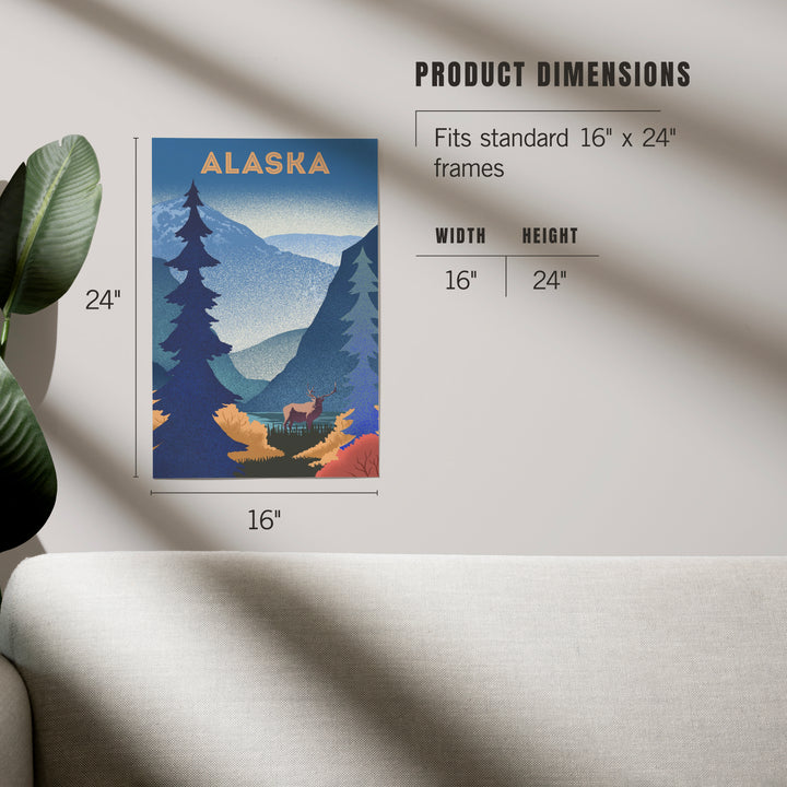 Alaska, Lithograph, Elk and Mountains Scene, Art & Giclee Prints