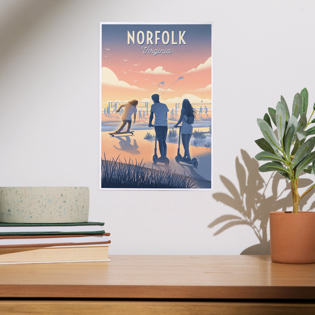 Norfolk, Virginia, Lithograph, Enjoy the Ride, Longboards and Scooters, Art & Giclee Prints