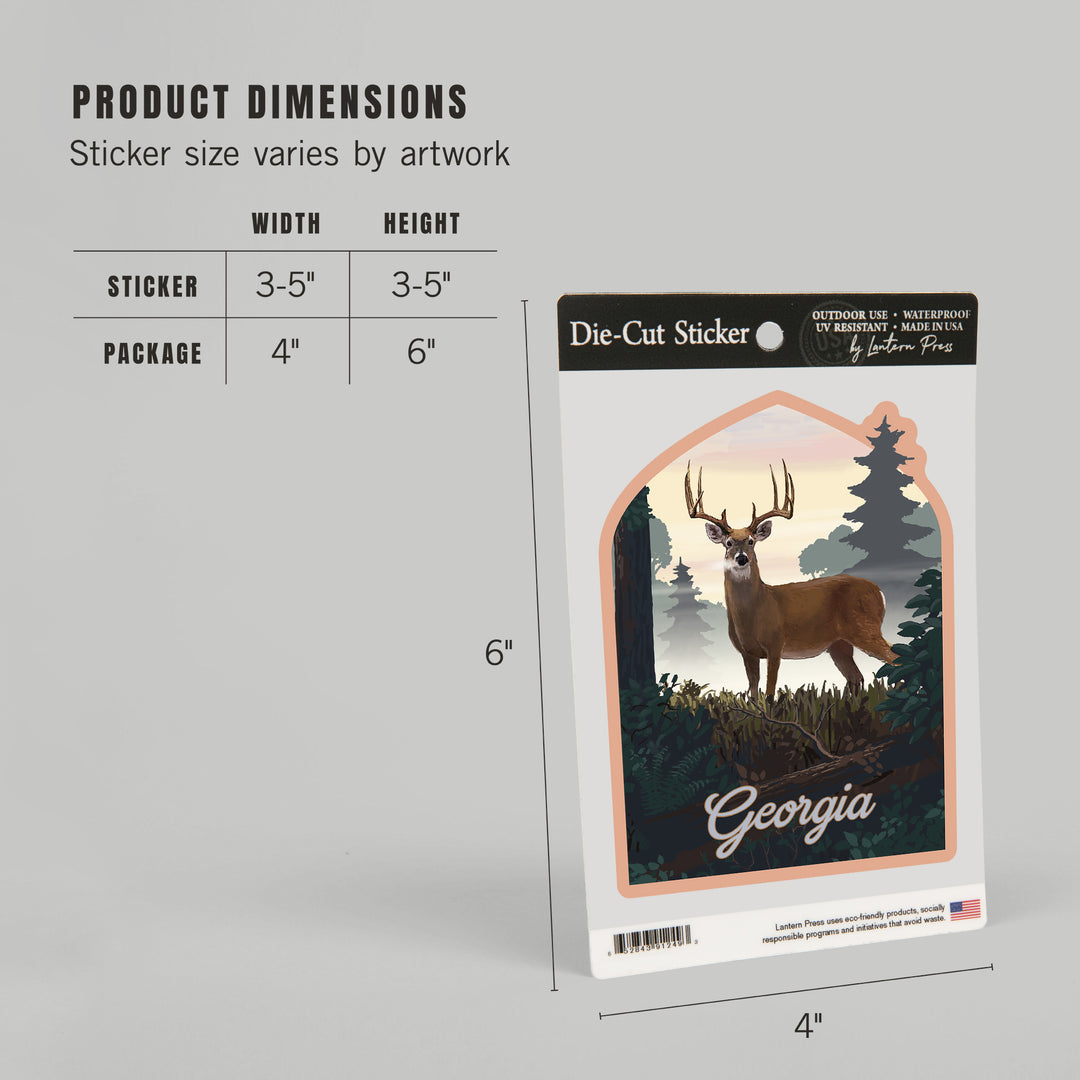 Georgia, Painterly, Deer and Sunrise, Vinyl Sticker